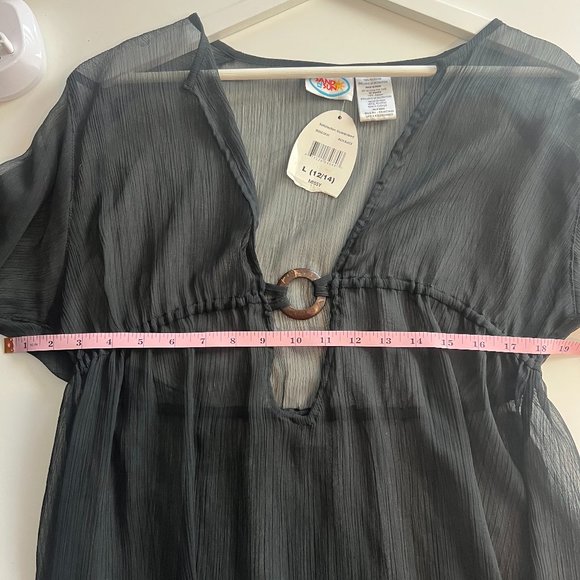 NWT SAND N SUN Womens L Black Beach Swimsuit Sheer Coverup Long Sleeve Flowy - Picture 5 of 7